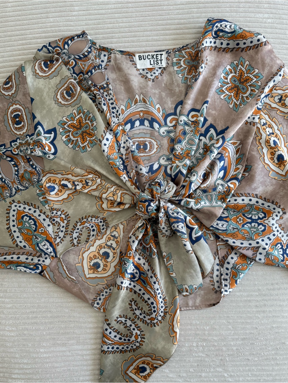BUCKETLIST Paisley Print Blouse in Beige, Teal & Mustard